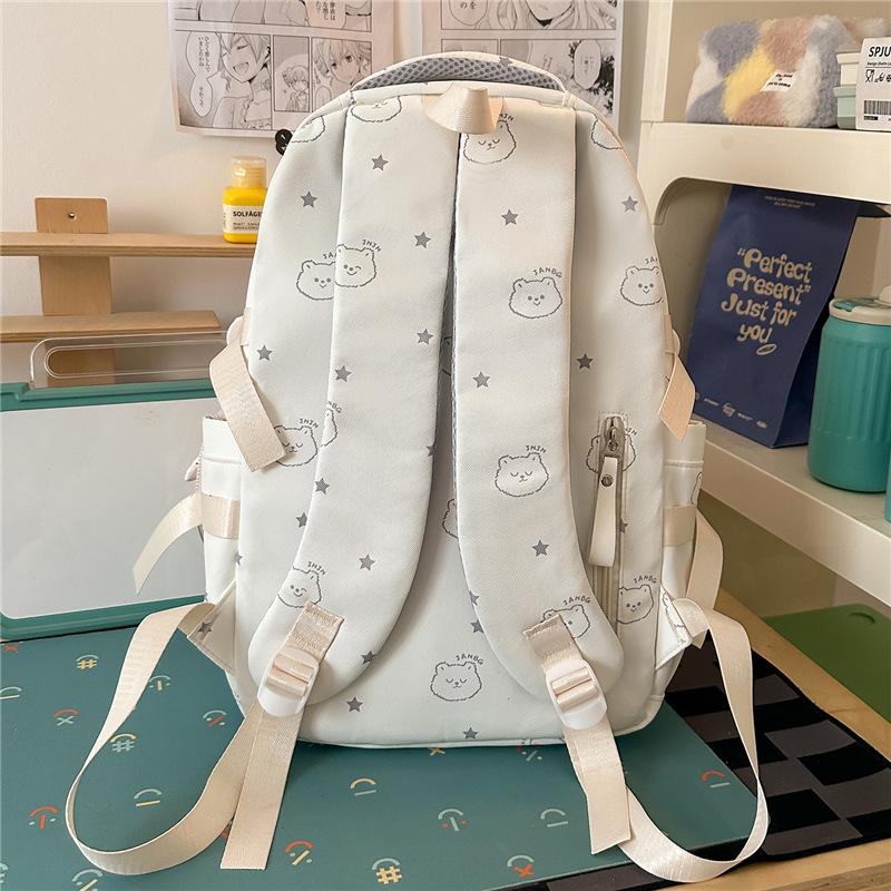 Cute Bear Print Backpack for Girls Teenagers Large Capacity School Bag Lightweight Student Rucksack