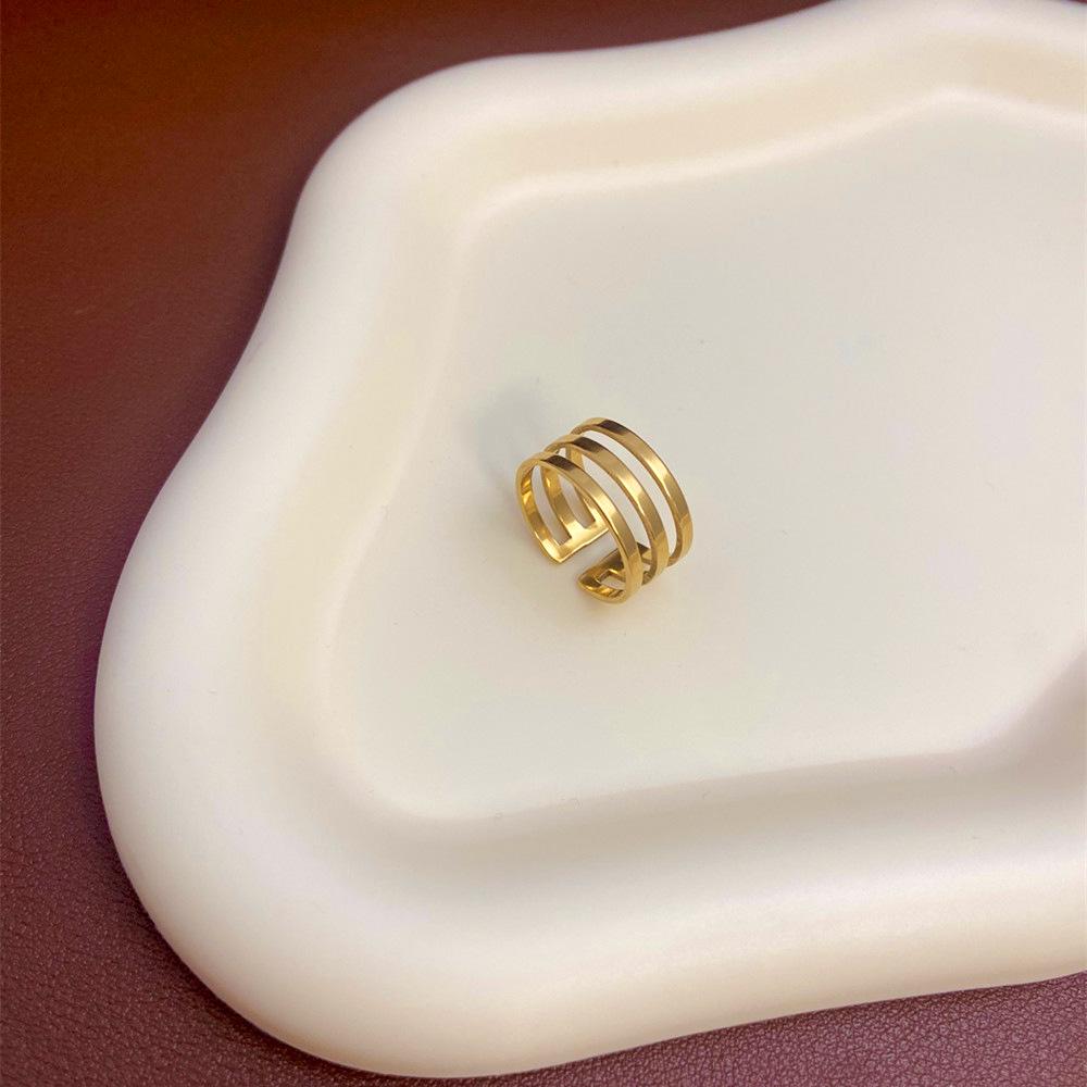 European and American Style Adjustable Gold-Plated Titanium Steel Ring for Women