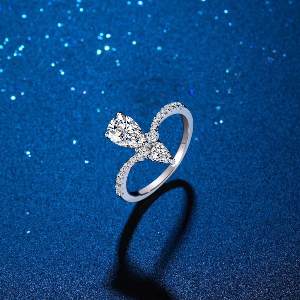 Pear-Shaped Drop Ring Women's 1CT Moissanite PT950 Platinum - Elegant Drop Shape, Stable Prong Setting, for Daily Wear