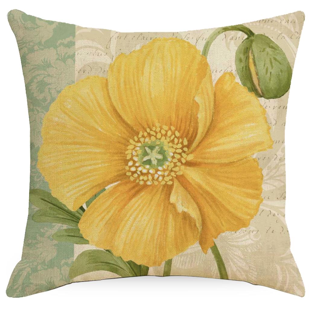 European and American Retro American Flower Linen Printed Pillowcase Home Sofa Pillow Waist Back Cushion Cover