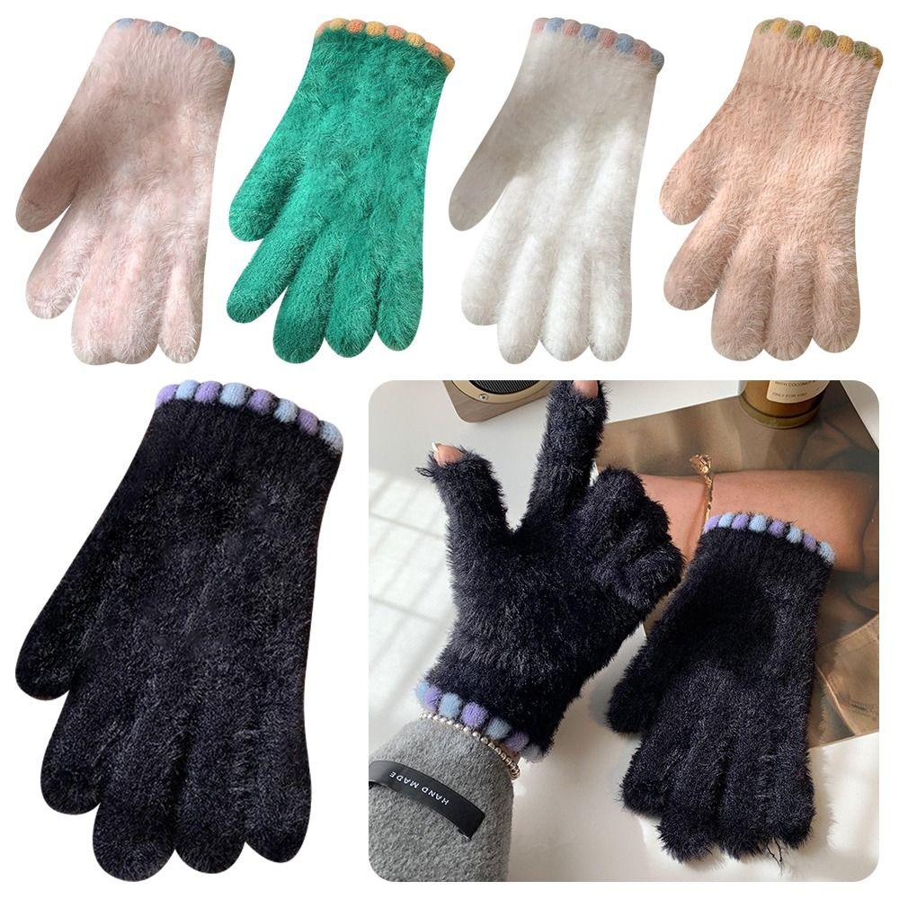 Thickened Touch Screen Gloves Warm Five Finger Gloves Korean Style Plush Gloves Winter