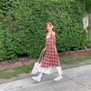 Lace Patchwork Plaid Sling Dress - Women's Summer 2025 New Loose Slimming Two-Piece Skirt.