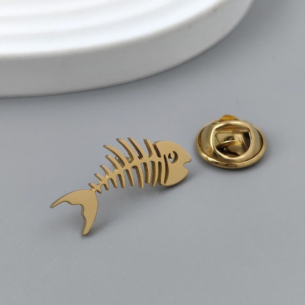 Hollow Design Fish Bone Badge Stainless Steel Fish Skeleton Lapel Pin Suit Decoration