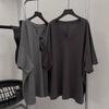 T-shirt Women Cotton Summer Casual Large Size Loose V Neck Solid Color Pullover Short-sleeved Tops