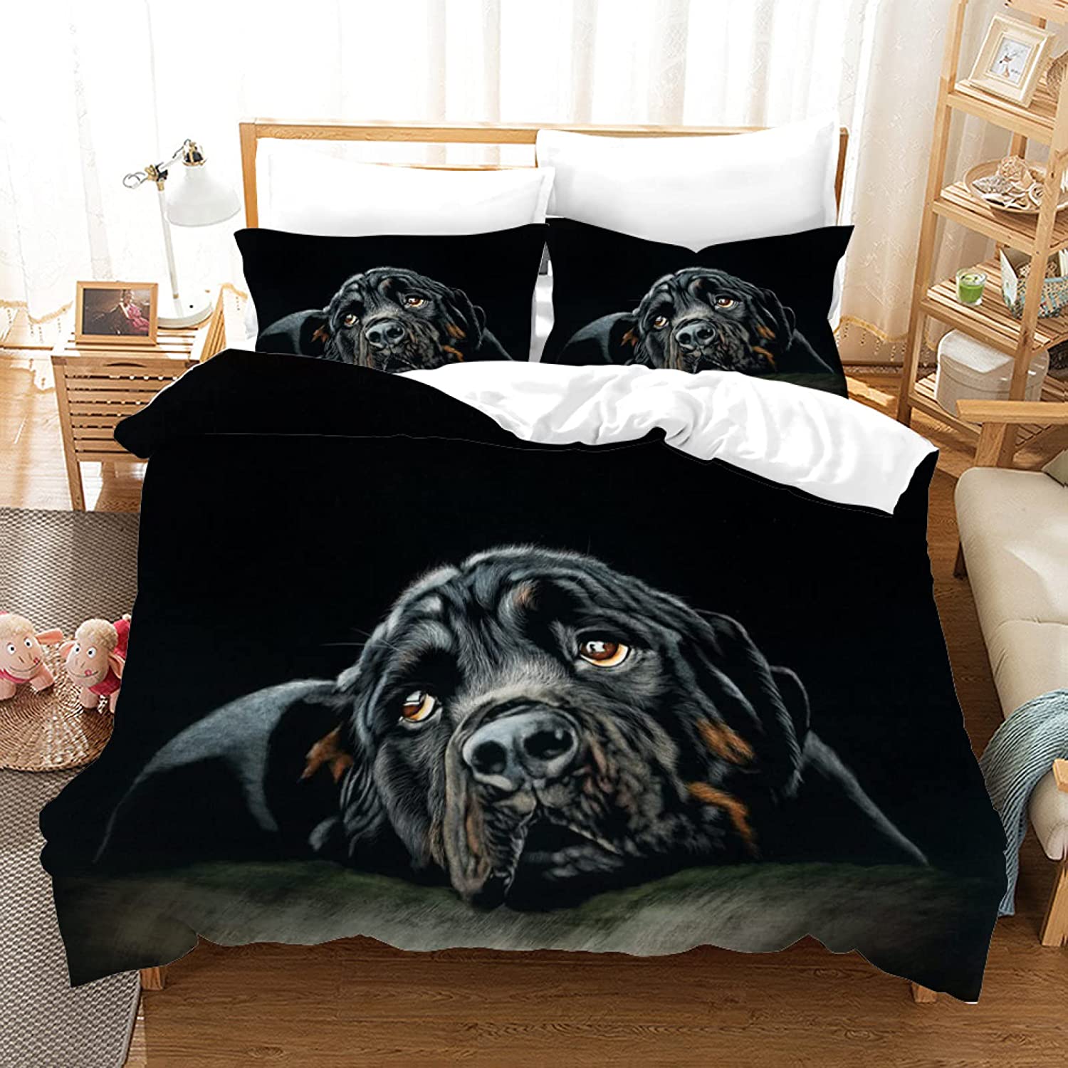 Rottweiler Dekbedovertrek Twin Zwart Rottweiler Twin Beddengoed Set Dieren Thema Voor Hondenliefhebber Polyester Dubbel Queen King Dekbedovertrek US Twin(172x218cm)