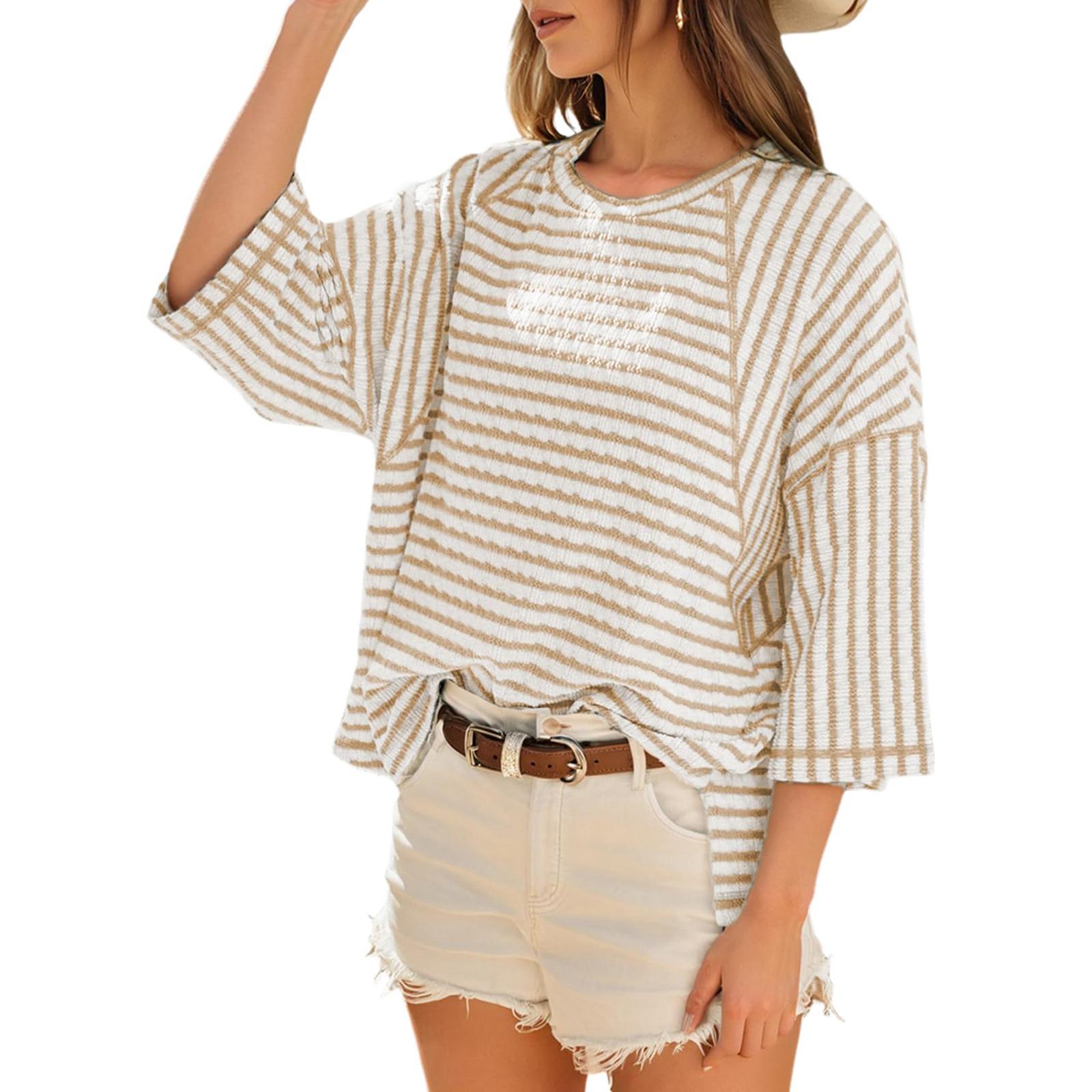 

Women s Casual Striped Color-Blocked Top M хаки