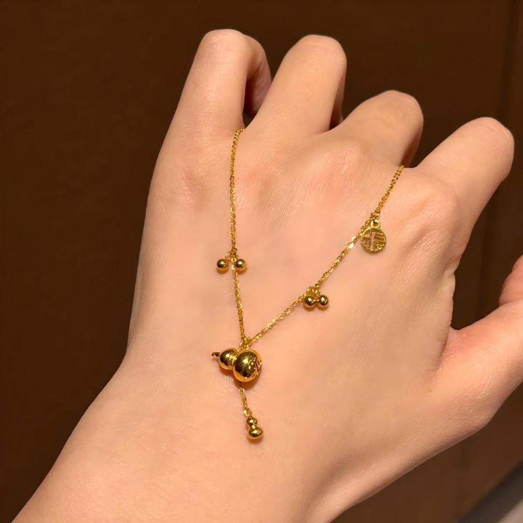 Classic Chinese Style Glossy and Exquisite Gourd Necklace Stereoscopic New In Ethnic Style Tassel Collar Chain Vintage Jewelry