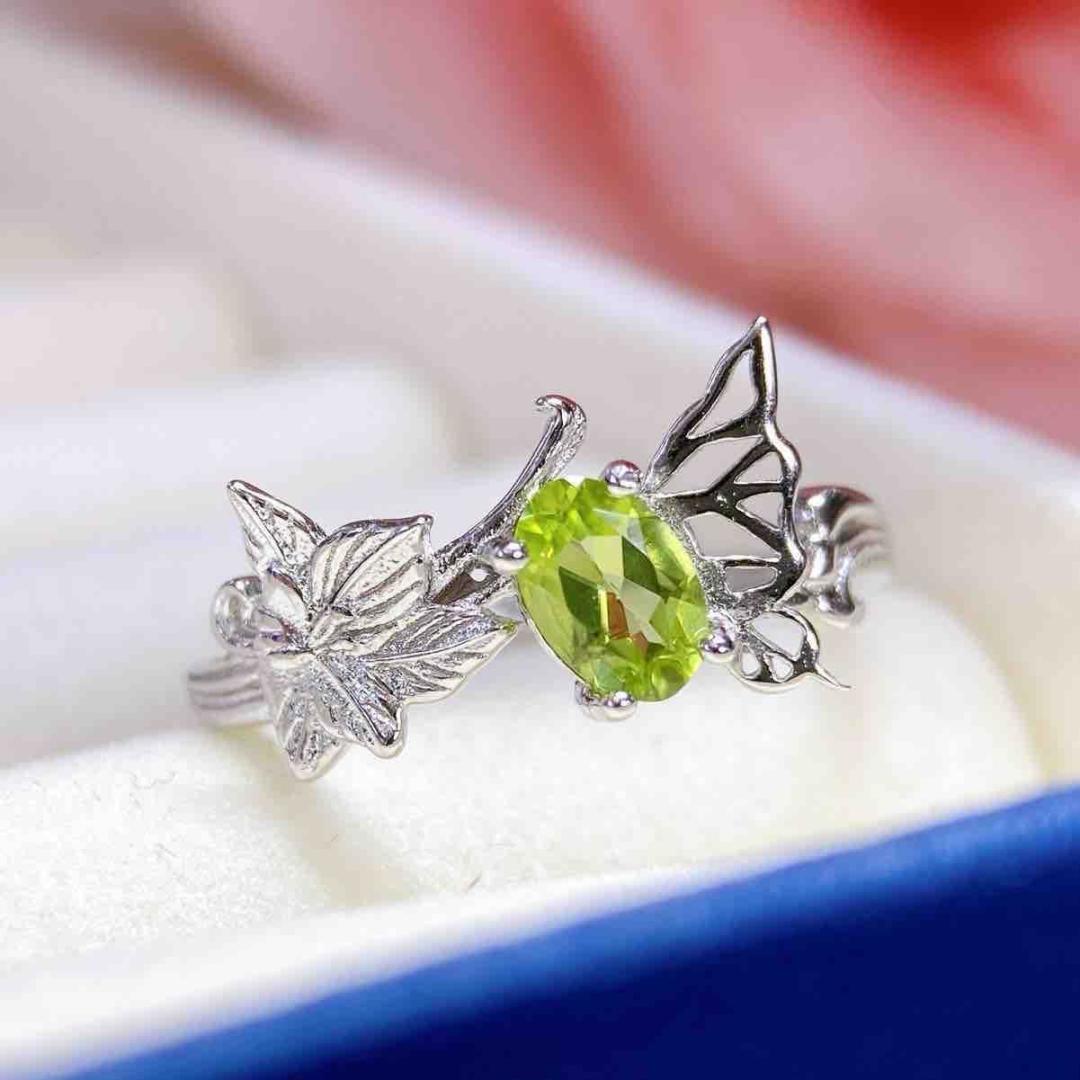 2025 S925 Silver Women s Ring with Natural Peridot - Creative Design, Fashionable Style Adjustable Open Size