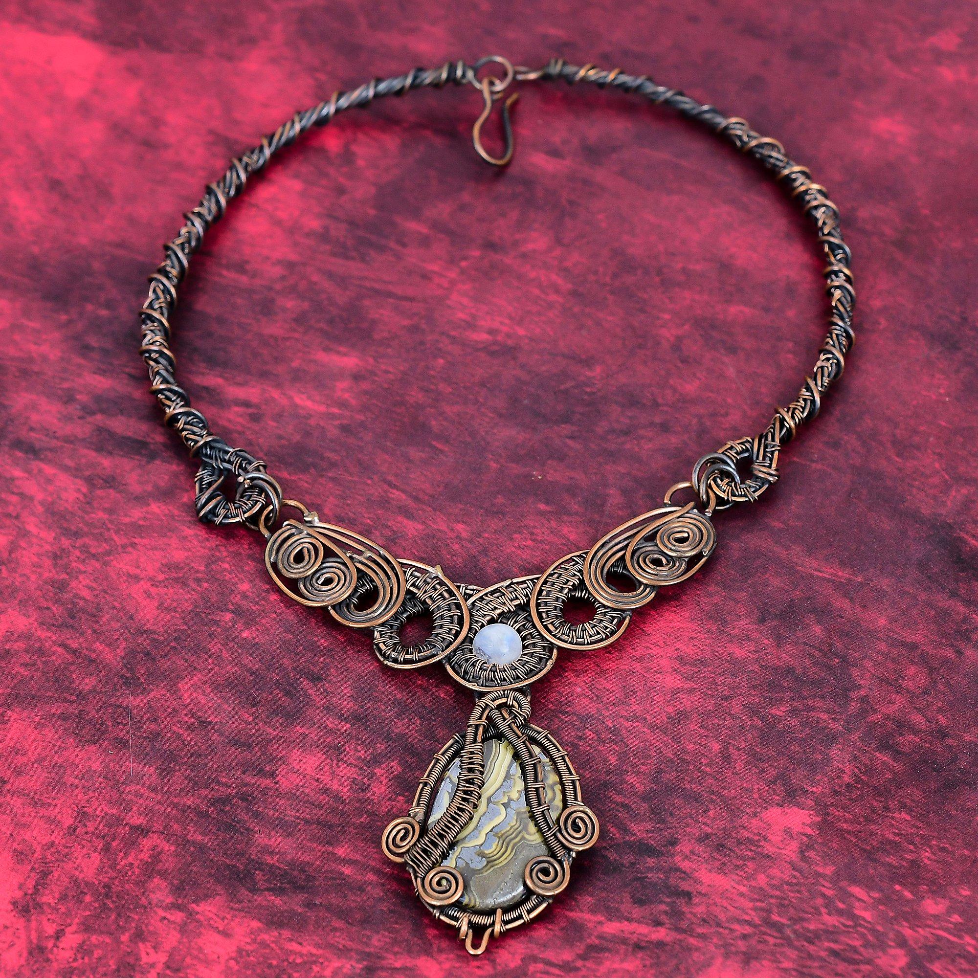 Schalenblende necklace copper wire wrapped rainbow moonstone necklace gemstone copper jewelry handmade necklace gifts for her unique jewelry