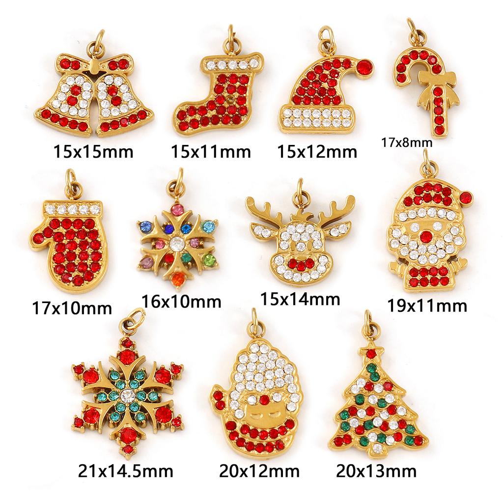 1 Pc 304 Stainless Steel & Cubic Zirconia Christmas Charms Glove Santa Claus Christmas Tree Pendants For Keychains Necklace DIY