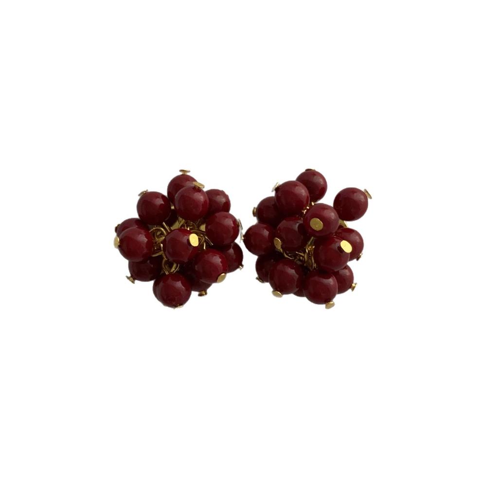 Unique red pearl flower group fireworks stud earrings autumn and winter light luxury high-end new popular retro niche