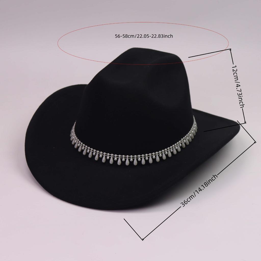Western Cowboy Hat Imitation Pearl Lace Drop Chain Ornament Decorative Men's and Women's Party Holiday Jazz Hat