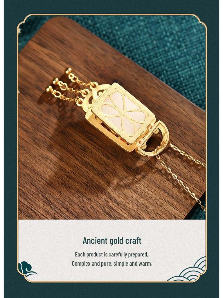 Guochao Court-Style Cloisonné Enamel & Imitation Hetian Jade Ruyi Tassel Necklace