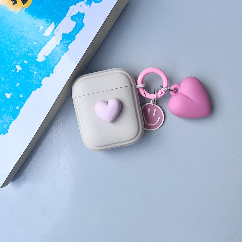 Cute 3D Heart Love Silicone Earphone Accessories Case For Airpods 3rd For Airpods 1 2 Pro2rd Cover Creative Smile Ornament Keyri