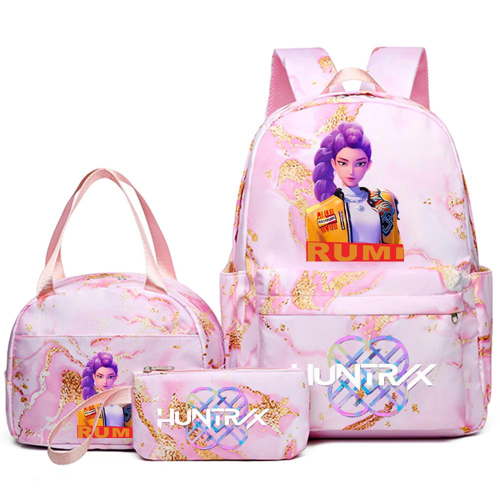 3Pcs/set Anime Demon Hunters Printed Backpack Handbag Pencil Case for Teenager Student Bookbag Schoolbag Women Large Capacity Waterproof Bag