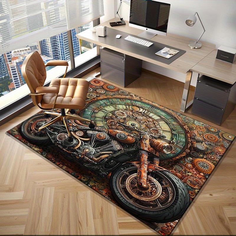 Steampunk Motorcycle Gear Rug for Retro Lovers,Industrial Art Carpet with Vintage Bike DesignUnique Floor Decor Machine Washable