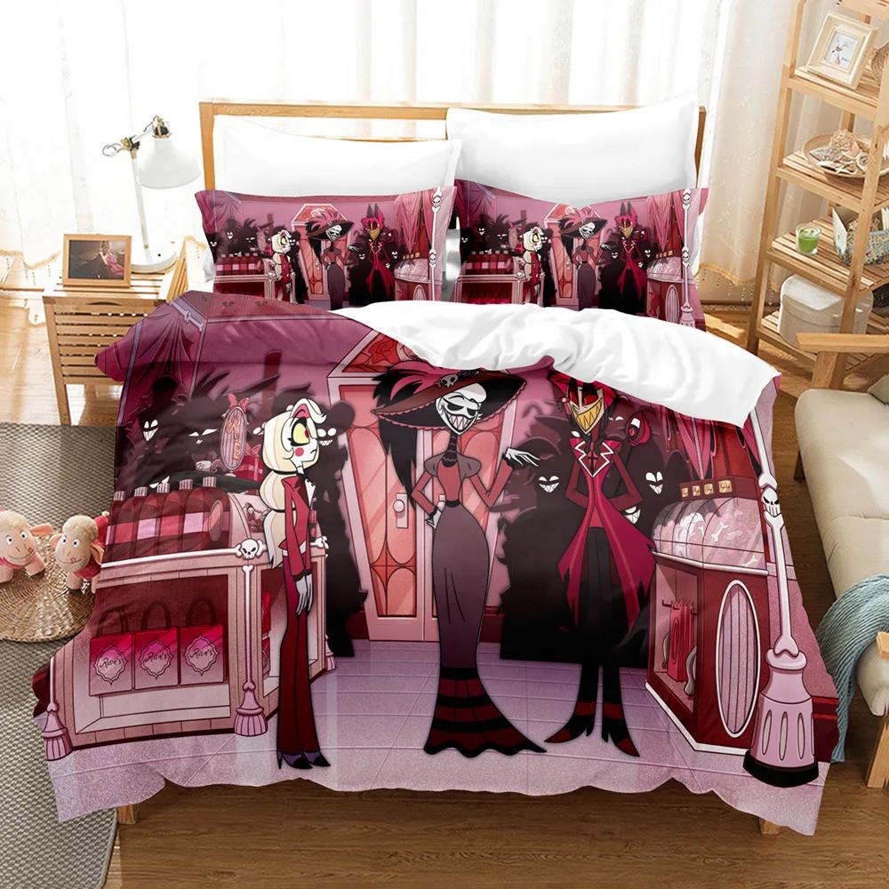 Fashion Cartoon H-Hazbin Hotel Bedding Set Cartoon Pattern Print Duvet Cover Set King Queen Full Double Single Size Cute Gifts