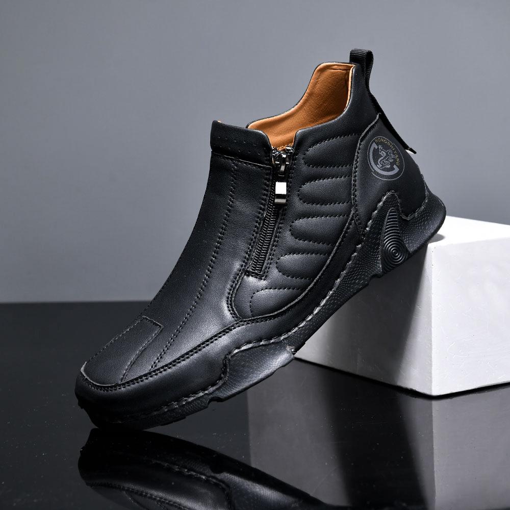 Outdoor Zip Shoes Men Leather Sneakers Man Travel Casual Shoes Leisure Walking Shoes Fashion Sneakers