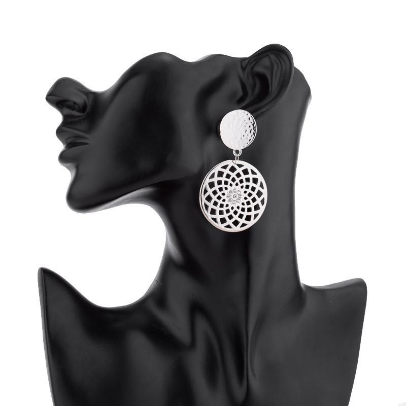 Elegant Alloy Geometric Hoop Earrings Stylish Hollow Double Circle Design For Women