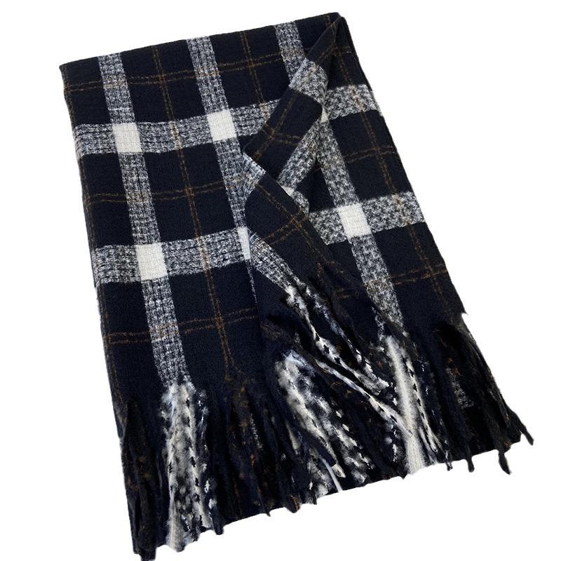 2024 Autumn/Winter Women's Plaid Scarf - Versatile Medium/Long Imitation Cashmere Tassel Shawl