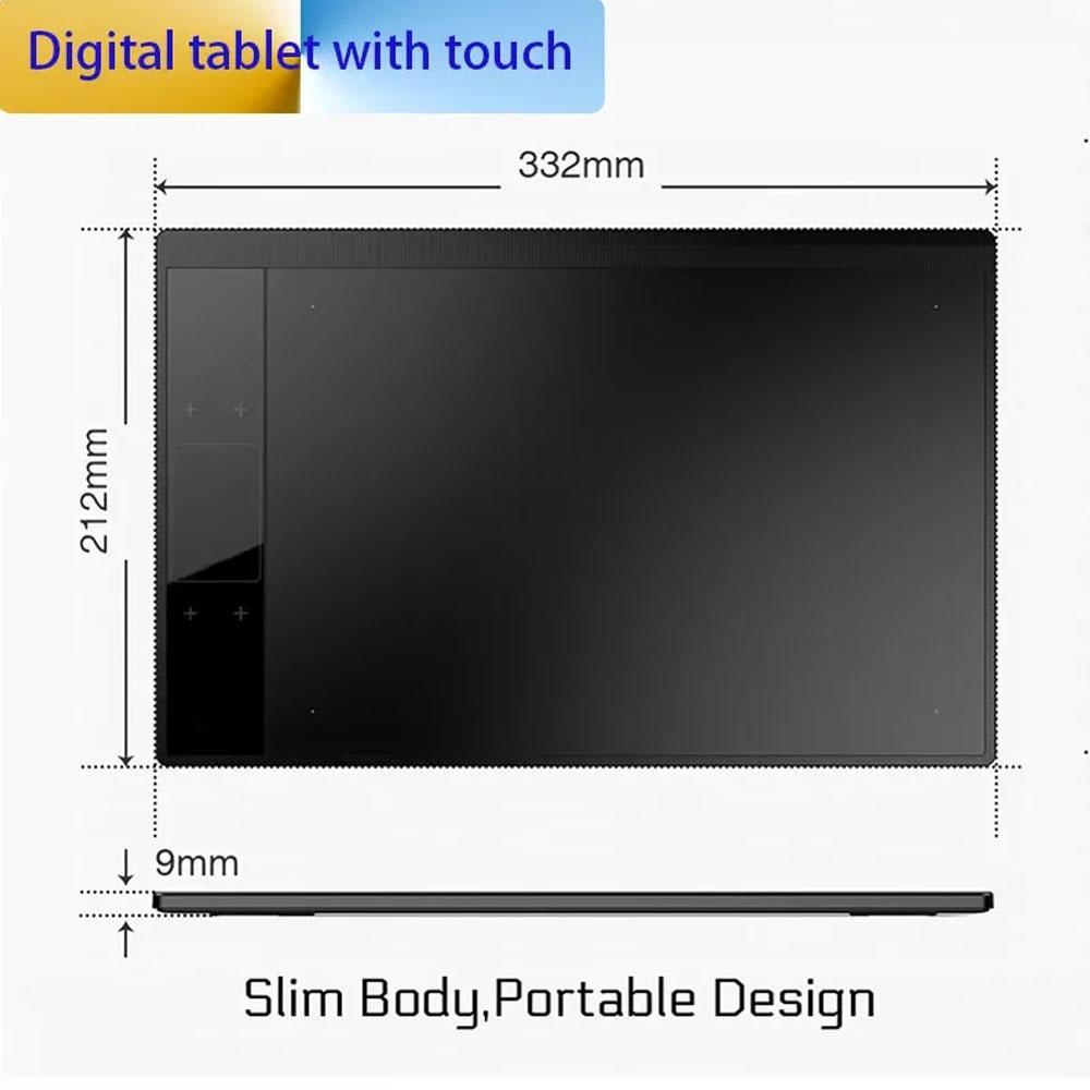 A30 Drawing Tablet 16384 Levels Battery-Free Passive Pen 10x6 Inch Smart Gesture Touch Type-C Digital Art Pad for Windows Mac