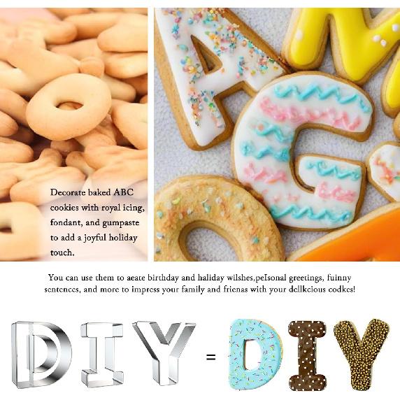 Letter Cookie Cutters Shapes Large 3 Inch - 26 Pcs Stainless Steel Alphabet Letter Cookie Cutter Set Fondant Biscuit Fruit Dough Mold Tools for