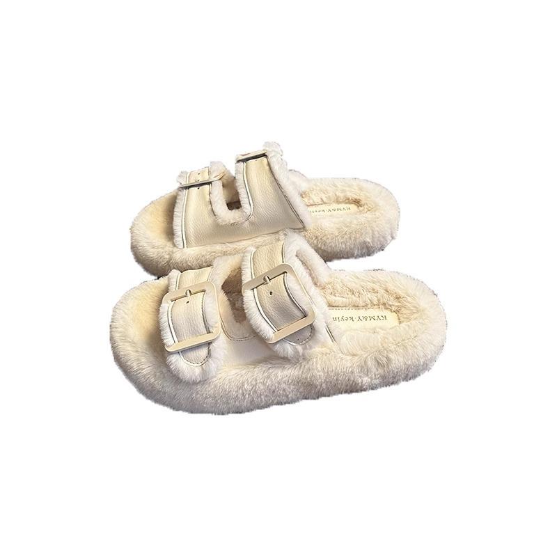 Mao Mao Slippers Women's Autumn and Winter Outer Wear 2025 New Internet Celebrity Going Out Plush Mao Shoes Thick Sole Heightening Cotton Mop Home