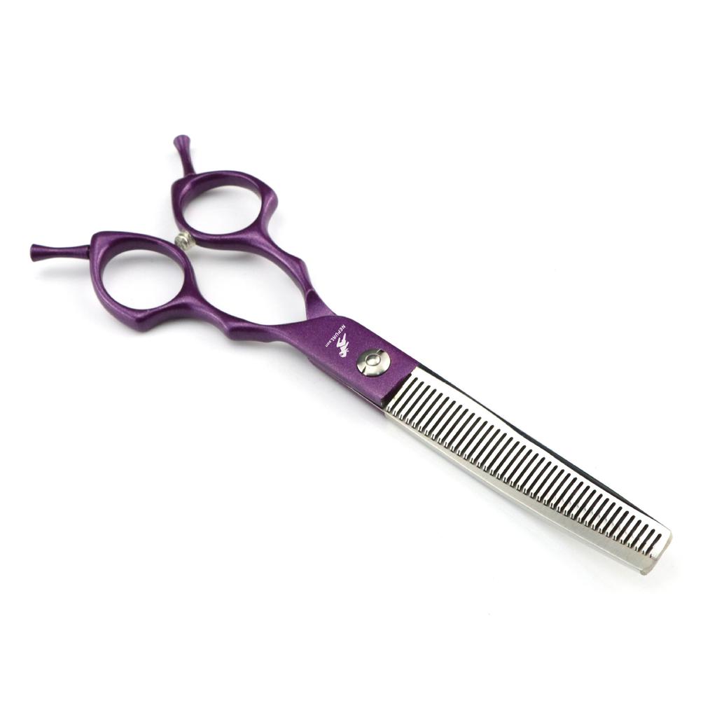 6.5 inch purple Nimpson pet grooming curved scissors, colored grooming scissors, double use for upper and lower bends