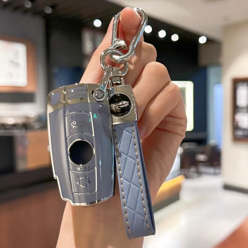 Bilnøkkeldeksel med nøkkelring i PU-skinn for BMW E90 E60 E70 E87 3 5 6 Series M3 M5 X1 X5 X6 Z4 E71 E72 E88 E89 E91 E92