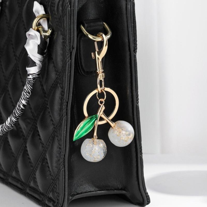 Sparkling 3D Cherry Charm Keychain Accessory Fashionable Fruit Shape Key Rings Portable Bag Decoration for Women