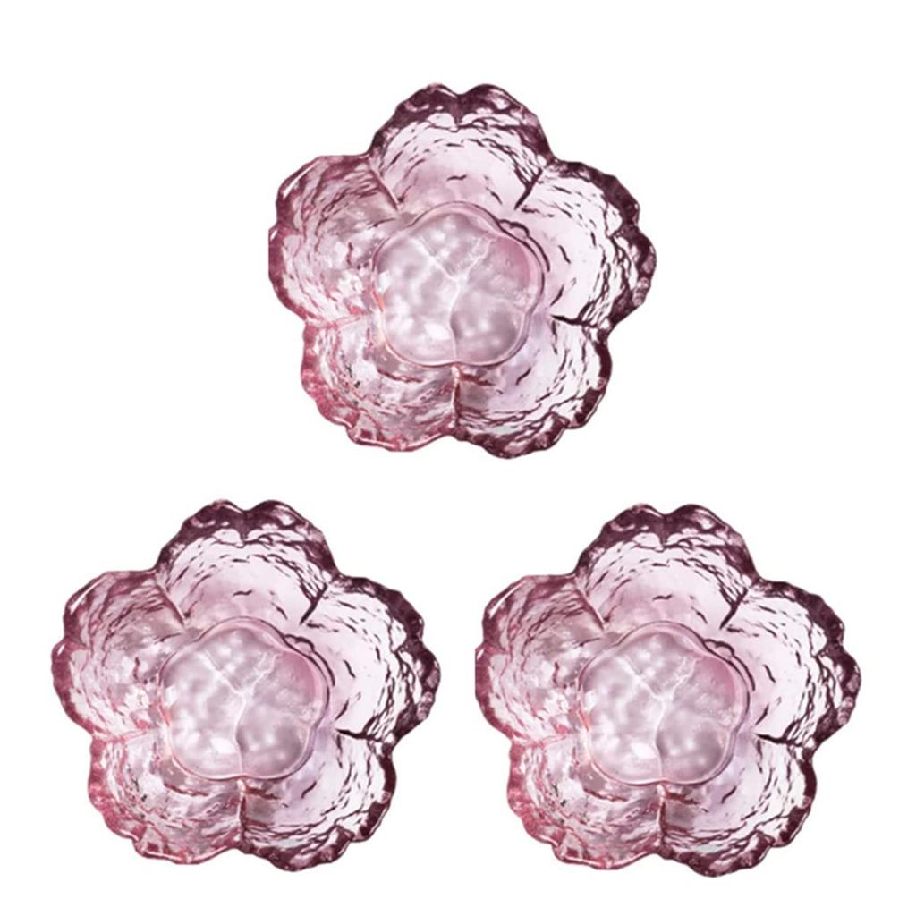 Pink Glass Bowls Set of 3/6, Small Dip Bowls Sauce Plates - Japanese Sakura Flower Cherry Blossom Shaped Bowl for Dessert