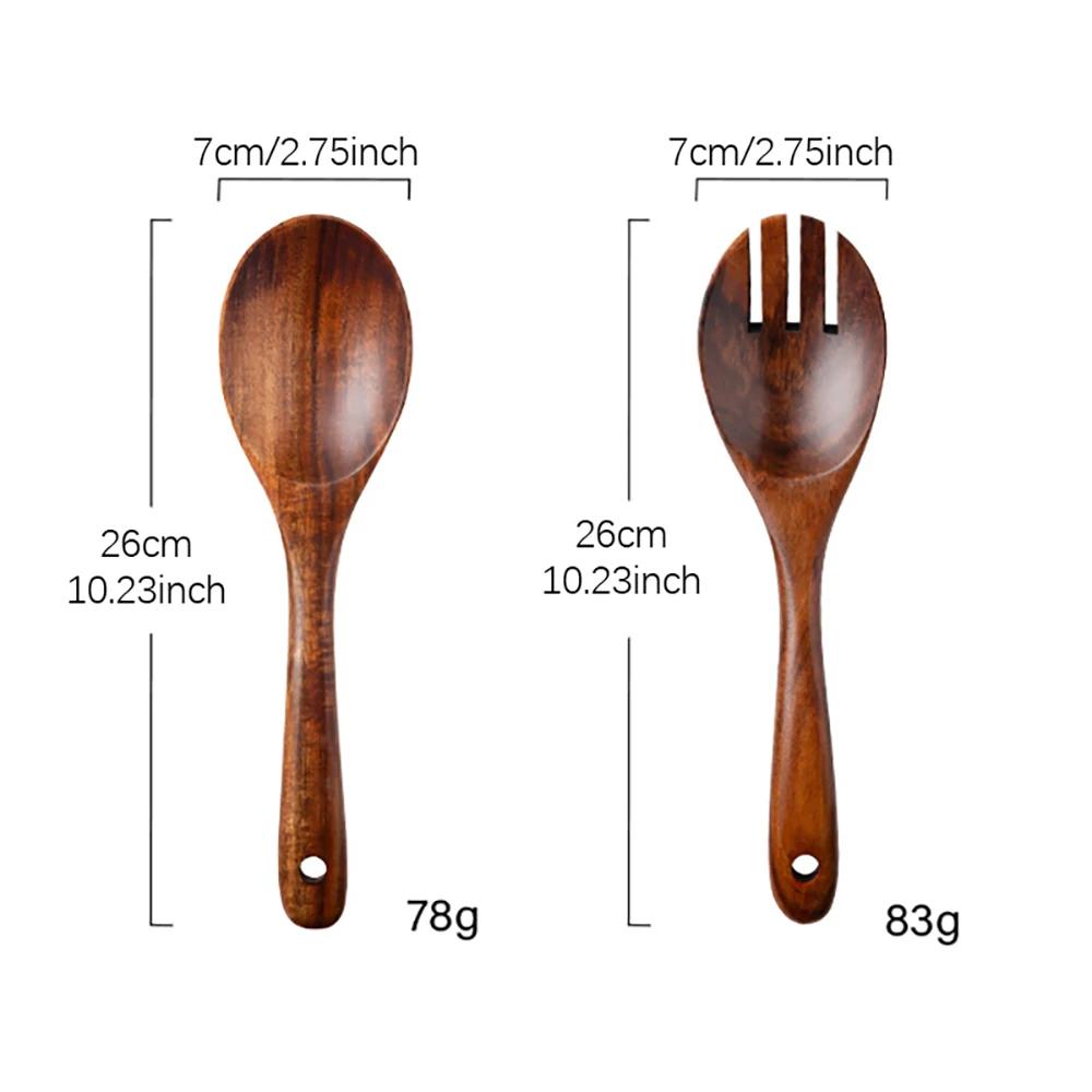 

2Pcs Wooden Large Spoon Fork Cutlery Set Japanese Style Long Handle Serving Salad Scoop Dinnerware Set Tableware Kitchen Utensil