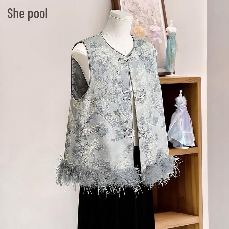 

Женский новый жилет в китайском стиле с вышивкой и отделкой из искусственного меха, теплый L