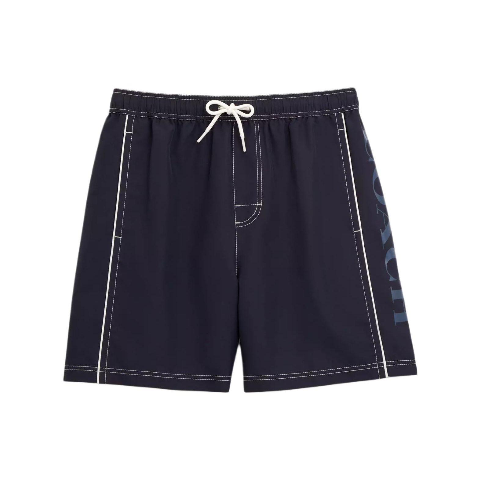 Coach Swim Trunks Letter Print Straight Fit Drawstring Beach Shorts Men swim trunks Navy-Blue CO830-RF2 M