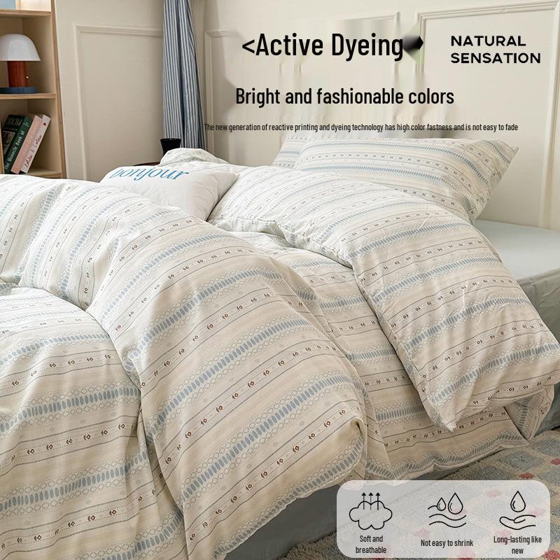 Skin-Friendly Striped Cotton Bedding Set - Fresh Style, 100% Pure Cotton, A-Class Quality, Four-Piece Set for Spring/Summer