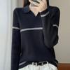 Navava Women Ribbed Collar Long Sleeve Knit Color Block Nk3304
