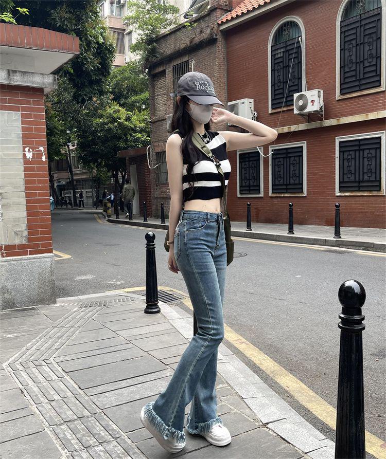 Women's Knitted Color Block Striped Sleeveless Crop Top - High Waist Summer Tank