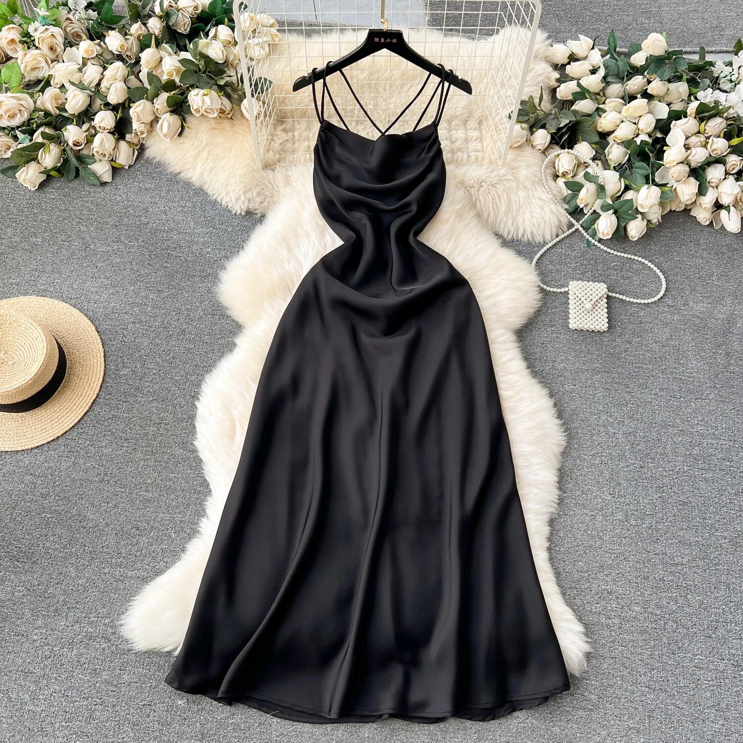 

Летнее офисное платье, элегантное платье на бретелях, женское корейское модное вечернее платье миди, женское дизайнерское повседневное цельное платье, новинка 2024 года L