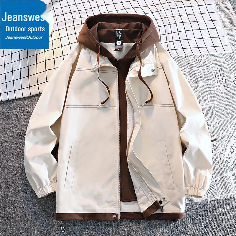 

Zhenweis Men s Faux Two-Piece Hooded Outdoor Casual Jacket 3XL