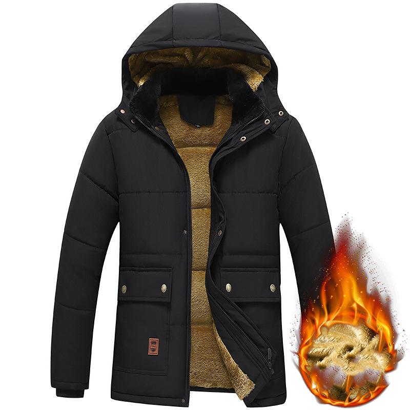 Herren Winter Winddicht Fleece Warm Dicke Jacke Parkas Mantel Herren Mode Kapuzenjacke mit Fellkragen Klassischer Casual Parka Herren