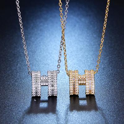 Letter H Necklace Women's Diamond Design H Pendant Clavicle Chain Niche Baida Premium Sense