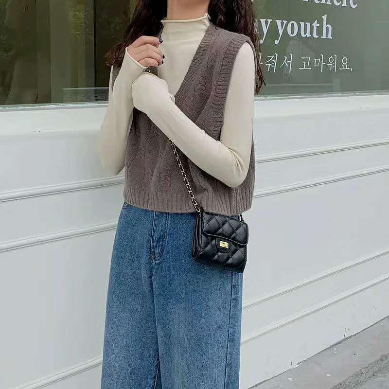 Chaleco de Punto Sin Mangas con Cuello en V Estilo Coreano 2023 para Mujer - Moda Petite Otoño/Invierno