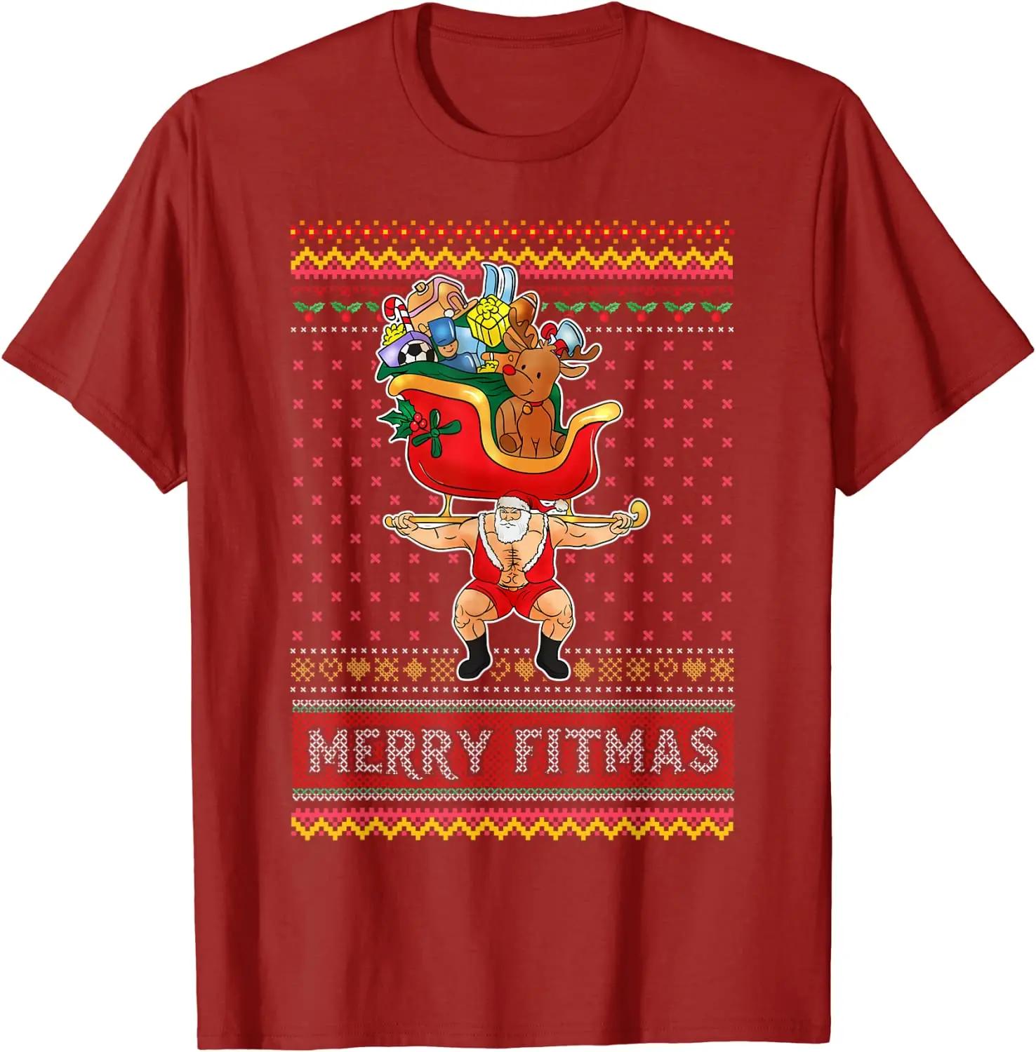 Merry Fitmas Ugly Christmas Santa Claus Exercise Fitness TShirt 100 Cotton ONeck Short Sleeve Casual Unisexs Tshirt Size S3XL S