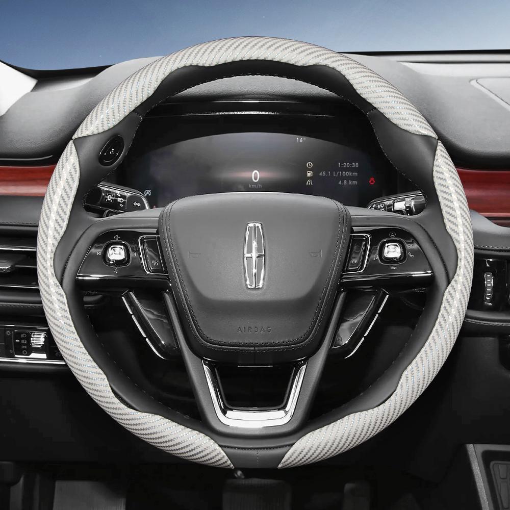 Suitable for Lincoln Carbon Fiber Texture Steering Wheel Cover with Segmented Quick-Release Design, Durable, for Models Such As