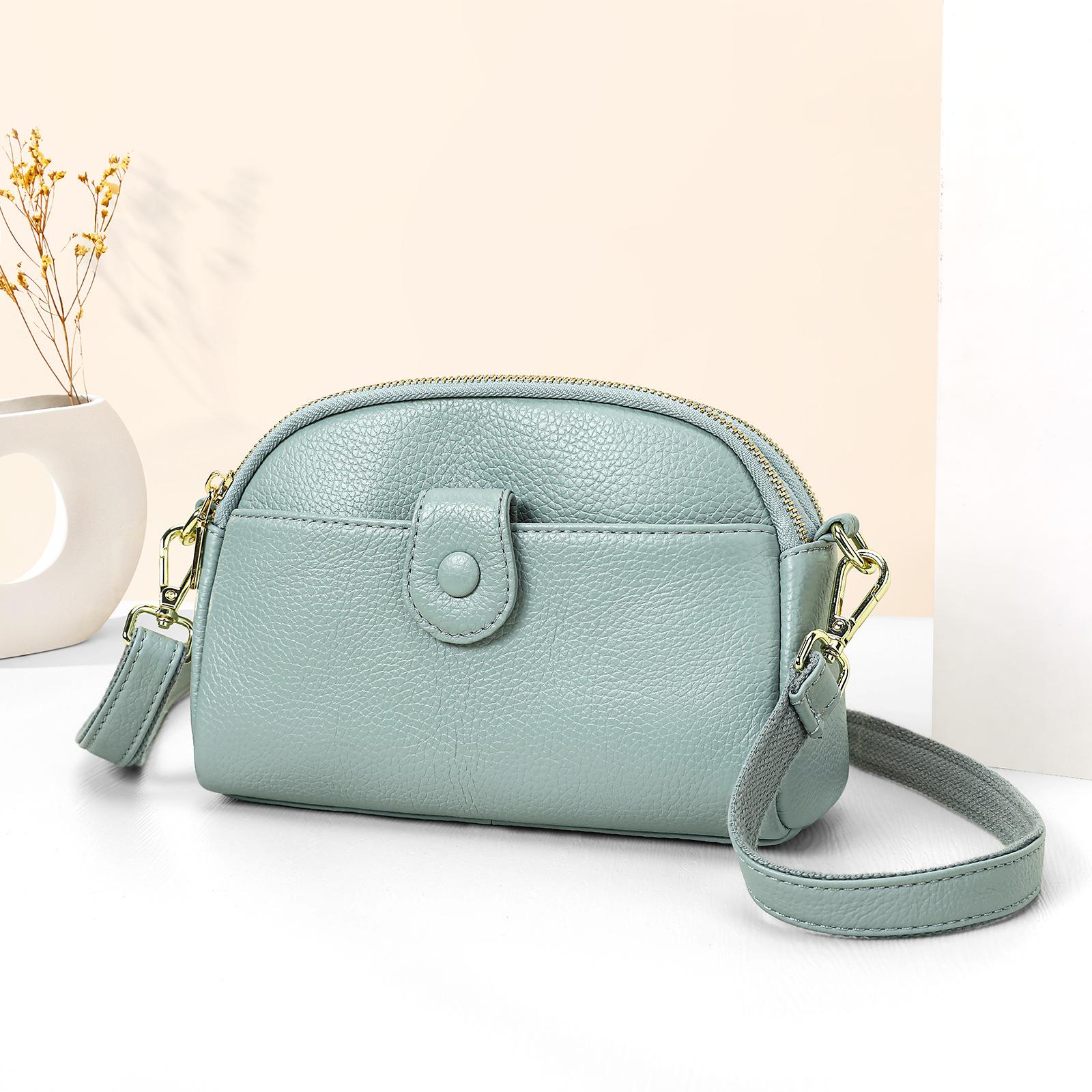 

Genuine Leather Ladies Versatile and Simple Underarm Bag, Multi-functional Single-shoulder Crossbody Bag, Double-zipper Pocket One Size світло-синій колір