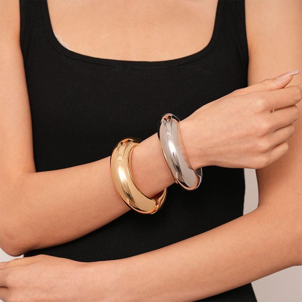 Minority Design Cuff Bangles Metal Exaggerated Bracelet Simple Wide Open Bangle  Decoration