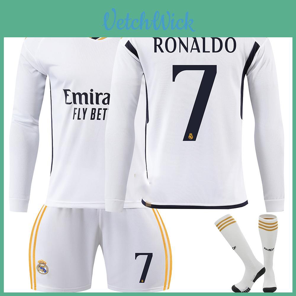 Camisa de Futebol de Manga Comprida 2324 do Real Madrid da Moda Para Crianças Vini Jr. Beckham Modric