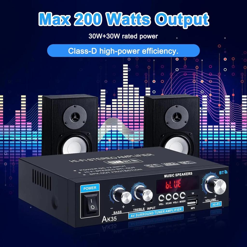 AK35 800W Heim-Leistungsverstärker 2-Kanal Bluetooth 5.0 Surround-Sound FM USB Fernbedienung Mini HIFI Digitaler Stereo-Verstärker