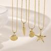 1 Piece Ocean Necklace 18K Real Gold Plated Brass Ball Chain Shell Starfish Pendant Charm Necklace For Women Gift 45cm+ 5cm Long