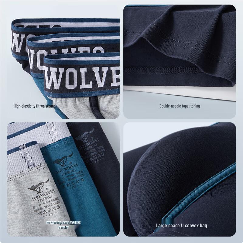 Qipilong Men's Pure Cotton Antibacterial Boxer Briefs 3-Pack